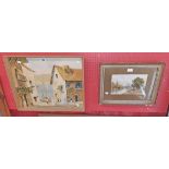 †Soper: a gilt framed chromolithograph, depicting a river landscape - sold with a vintage D'oyly