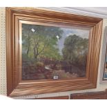 †E. Dunn: a gilt framed oil on canvas under glass entitled A Quiet Bend on the Rive Aire, Shipley on