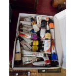 A box containing a quantity of mainly Rowney oil paint tubes