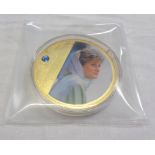 An encapsulated 70mm diameter Diana A Legend gold plated and Swarovski crystal proof commemorative
