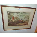 A framed Samuel Howit fox hunting coloured reprint - plate no. 4