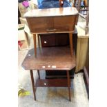 A retro mixed wood work table - sold with an oak two tier occasional table - both a/f