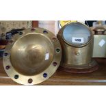 A reproduction table compass binnacle - sold with a brass dish with inset cabochon to rim