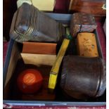 A leather clad box, Bakelite tobacco jar, two tins and various small boxes
