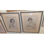 A pair of framed early 20th Century pencil portraits of a lady - indistinctly signed and dated