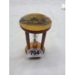 A Victorian mauchline ware egg timer with print for the New Pier Skegness