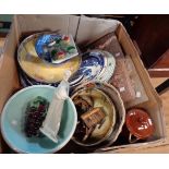 A box containing assorted ceramic and collectable items including Branham, Doulton, George Jones