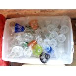 A crate containing a quantity of assorted drinking glasses including four 1953 Coronation, five
