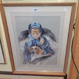 Jenson Woodward: a framed pastel portrait of a seated young woman wearing a bonnet and holding a