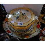 A 1930's Hancocks Ivory ware hand painted meat plate - sold with a small quantity of vintage