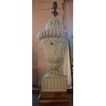 A large vintage Italian pottery Rococo urn form table lamp on giltwood base - some losses