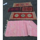 Five small assorted small mats including a Pakistani kelim - 75cm X 55cm