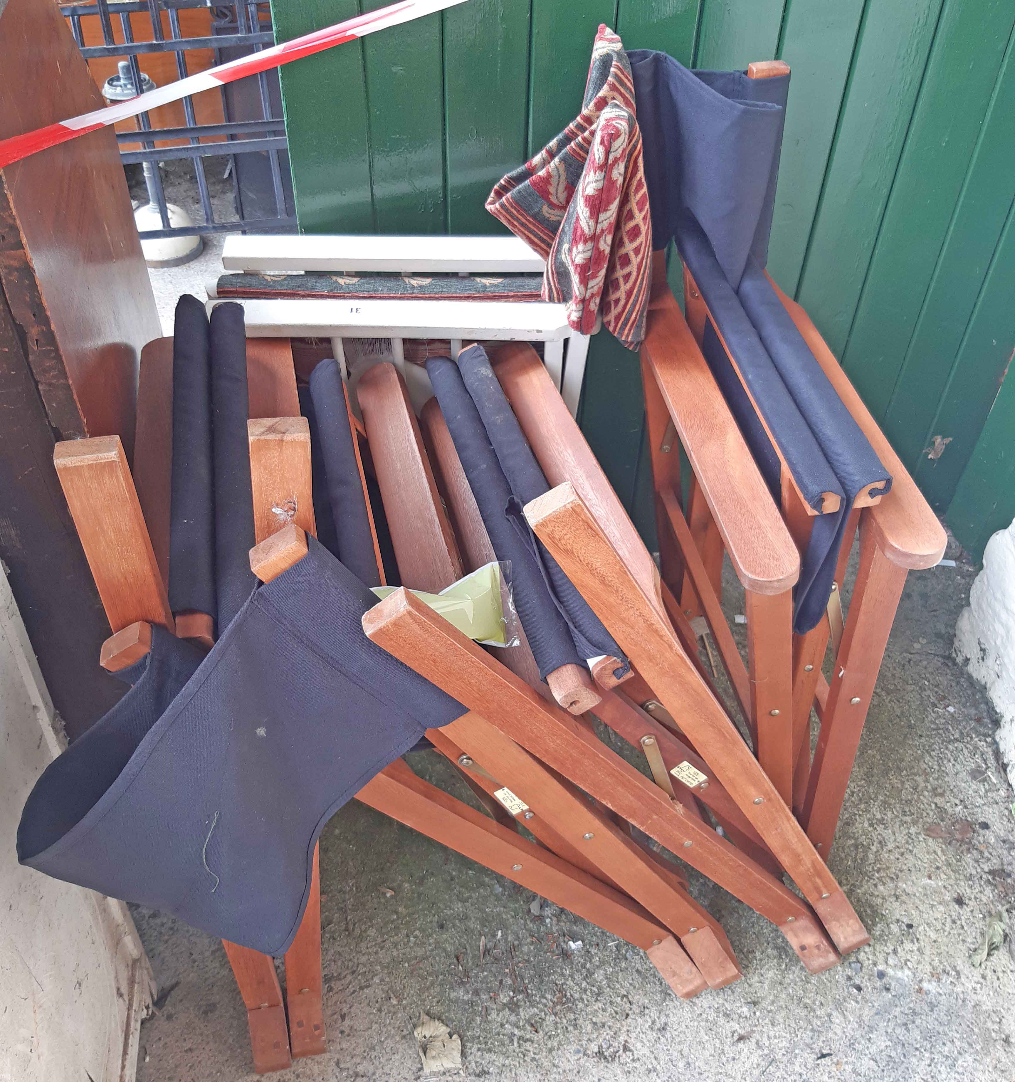 Five director's style folding chairs - various condition