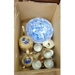 A box containing a Japanese eggshell porcelain tea service and six Copeland Spode Italian bowls