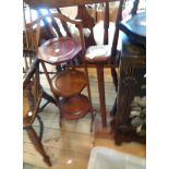 A 1930's walnut three tier folding cake stand - sold with an oak ashtray standard