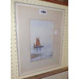 F.R. Hartley: a framed watercolour, depicting a sailing fishing boat and other craft - signed and