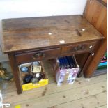 An 87cm 19th Century stained oak side table with two frieze drawers, set on chamfered square legs