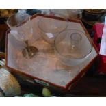 A small box containing a pair of large 19th Century capstan rummers and other drinking glasses