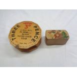 A vintage treen 3d money box - sold with another