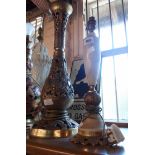 A large 20th Century cast brass table lamp decorated in the Chinese style - sold with a marble and