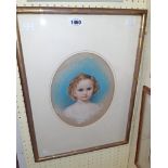 A framed early 19th Century pastel portrait of a young girl - oval - 26.5cm X 21cm
