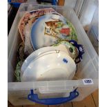 A crate containing assorted china including meat plates, platters, jugs, etc.