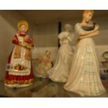 Four Royal Doulton female figures comprising Old Country Roses, Kimberley, A Winter's Morn and