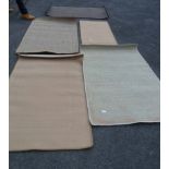 Five modern machine made koir style rugs including black ground - 1.55m X 90cm