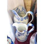 A 19th Century blue and white Fountains Abbey toilet jug - sold with an Aynsley cottage garden vase,