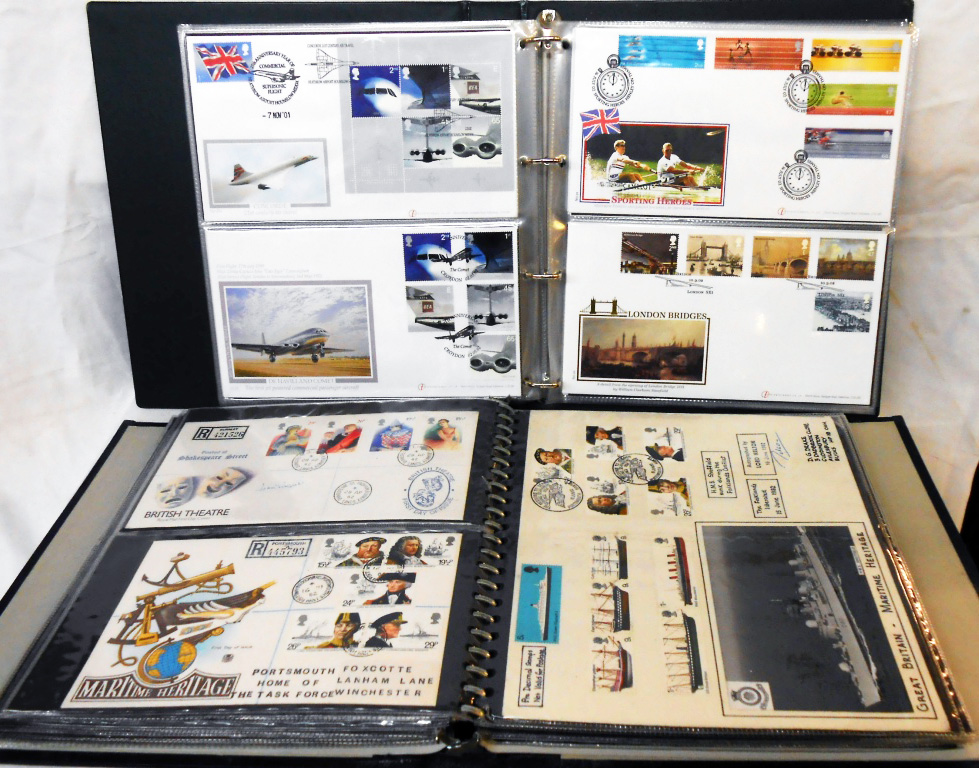 Two ring bound albums containing sleeved FDCs 1980 - 1984 including a home made GB Maritime Heritage