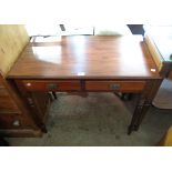 A 92cm antique mahogany side table with two frieze drawers, set on turned legs