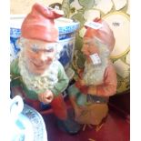 Two vintage terracotta garden gnomes with handpainted detailing - various condition