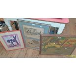 †A vintage oak framed Degas ballerina group print - sold with a two image antique French fashion