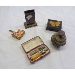 A small selection of collectables including silver and amber cheroot holder, retractable