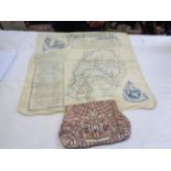 A Boer War blue print handkerchief The Absent Minded Beggar - sold with a vintage French beaded