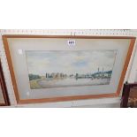 Peter Hurst: a framed watercolour, depicting a view at Kingston - signed