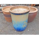 Three garden planters comprising two salt glazed stoneware and one glazed example