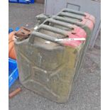 Two large green painted metal jerry cans - late 20th Century