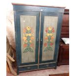 A 1.27m painted wood double wardrobe with floral decoration and two drawers under
