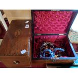 A 19th Century inlaid mahogany tea caddy carcass and walnut dome-top work box containing a small