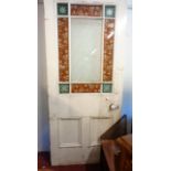 A late Victorian external door with decorative etched glass panels - 2.12m X 91cm