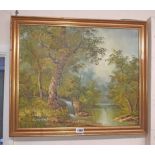 I. Cafieri: a gilt framed late 20th Century oil on canvas, depicting a river landscape with
