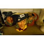 Three large Doulton character jugs - Pied Piper, Rip Van Winkle and Falstaff