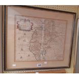 Robert Morden: a Hogarth framed antique hand coloured map print of Cumberland - foxing