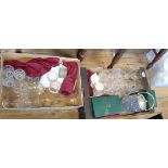 Two boxes of assorted glassware including vases, drinking glasses, etc.