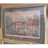 Helen Bradley: a metal framed vintage coloured print, entitled The Fair at Daisy Nook - signed in
