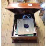 An Academy mahogany cased table top gramophone with doors under for soundbox - sold with an