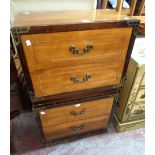 A pair of 67cm modern Chinese style bedside chests of two long drawers with typical handles, part