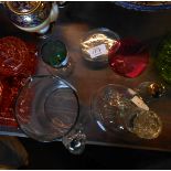 A small selection of glassware including engraved oval box (a/f), cranberry cocktail glass, claret