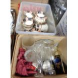 Two boxes of assorted ceramics and glass including Dartington, china teaware, etc.